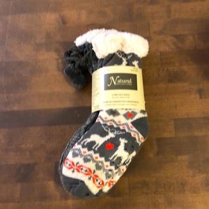 2 pair! VERY SOFT SHERPA LINED socks. 1 pr grey/pink/cream, 1 pr grey knit